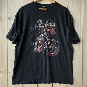 Harley Davidson Motorcycle Black Skull Short Sleeved T Shirt XL